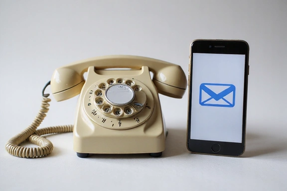 Imagine cu un telefon clasic și o adresă de email afișată