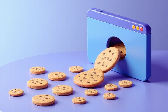 Ilustrație cu simboluri de cookie-uri și date digitale